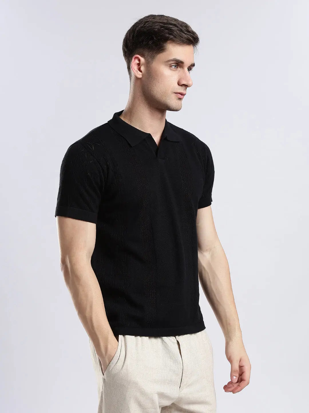 Men's Crochet Monarch Black Polo Vellure