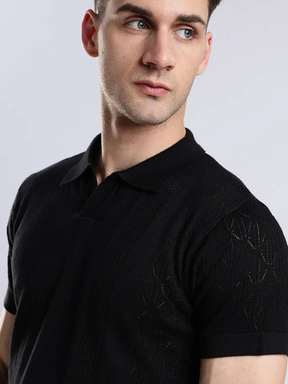 Men's Crochet Monarch Black Polo Vellure