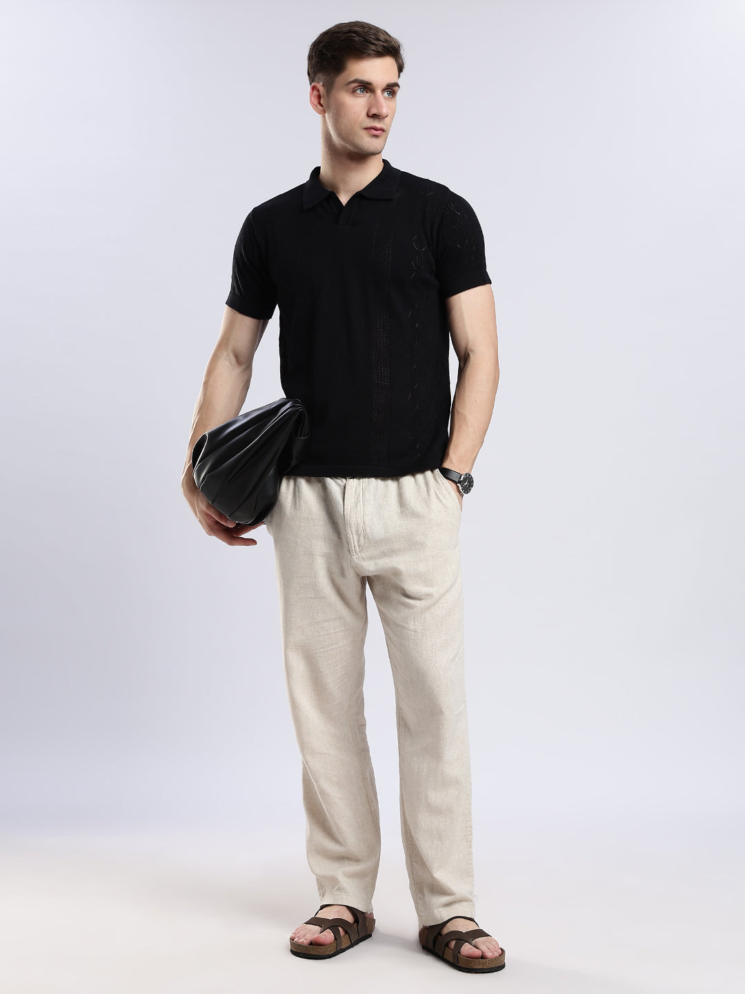 Men's Crochet Monarch Black Polo