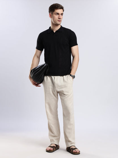 Men's Crochet Monarch Black Polo