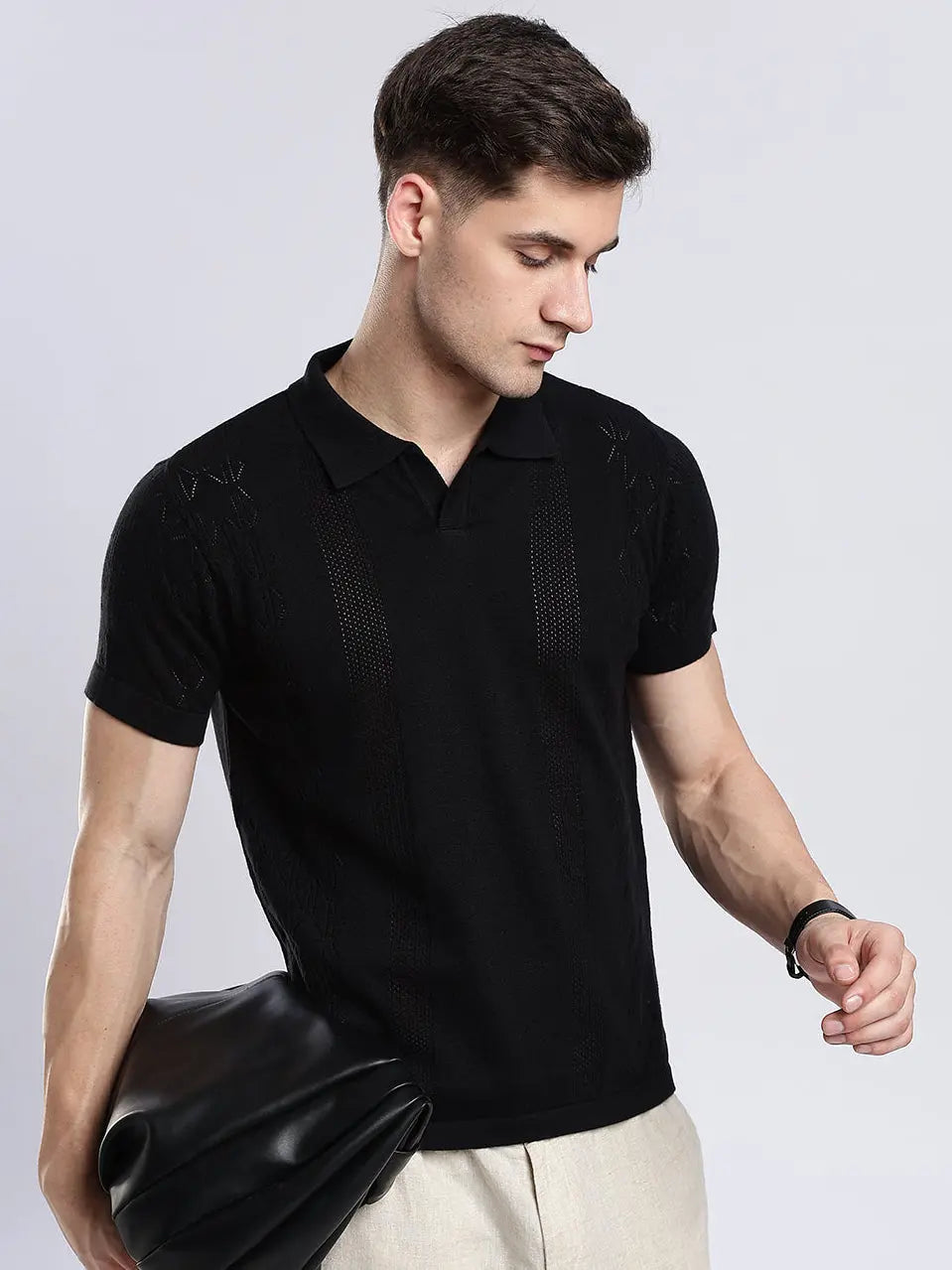Men's Crochet Monarch Black Polo Vellure