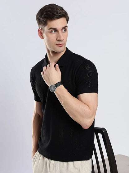 Men's Crochet Monarch Black Polo Vellure