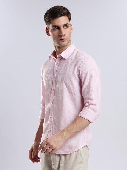 Stylera ice-pink textured shirt for men, ideal for lightweight spring and summer layering.