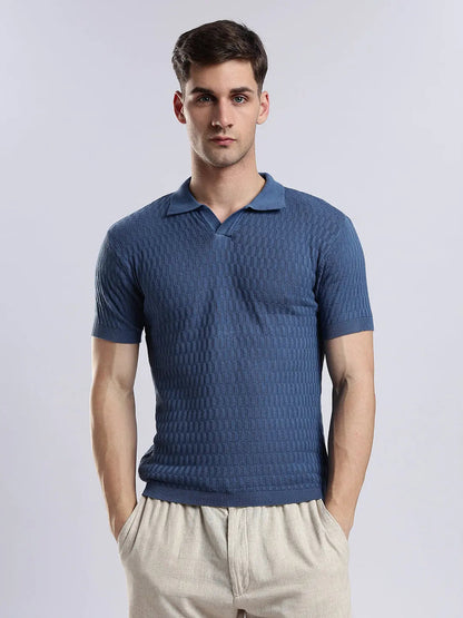 Men's Heritage Grid Jacquard Navy Polo Vellure