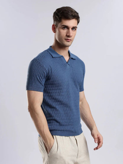 Men's Heritage Grid Jacquard Navy Polo Vellure