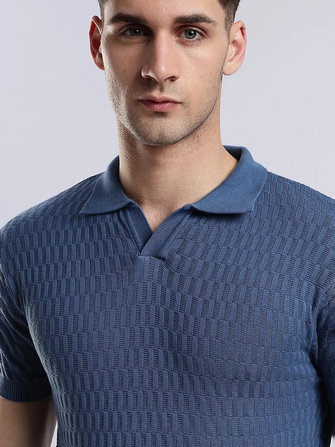 Men's Heritage Grid Jacquard Navy Polo Vellure
