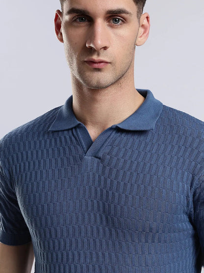 Men's Heritage Grid Jacquard Navy Polo Vellure