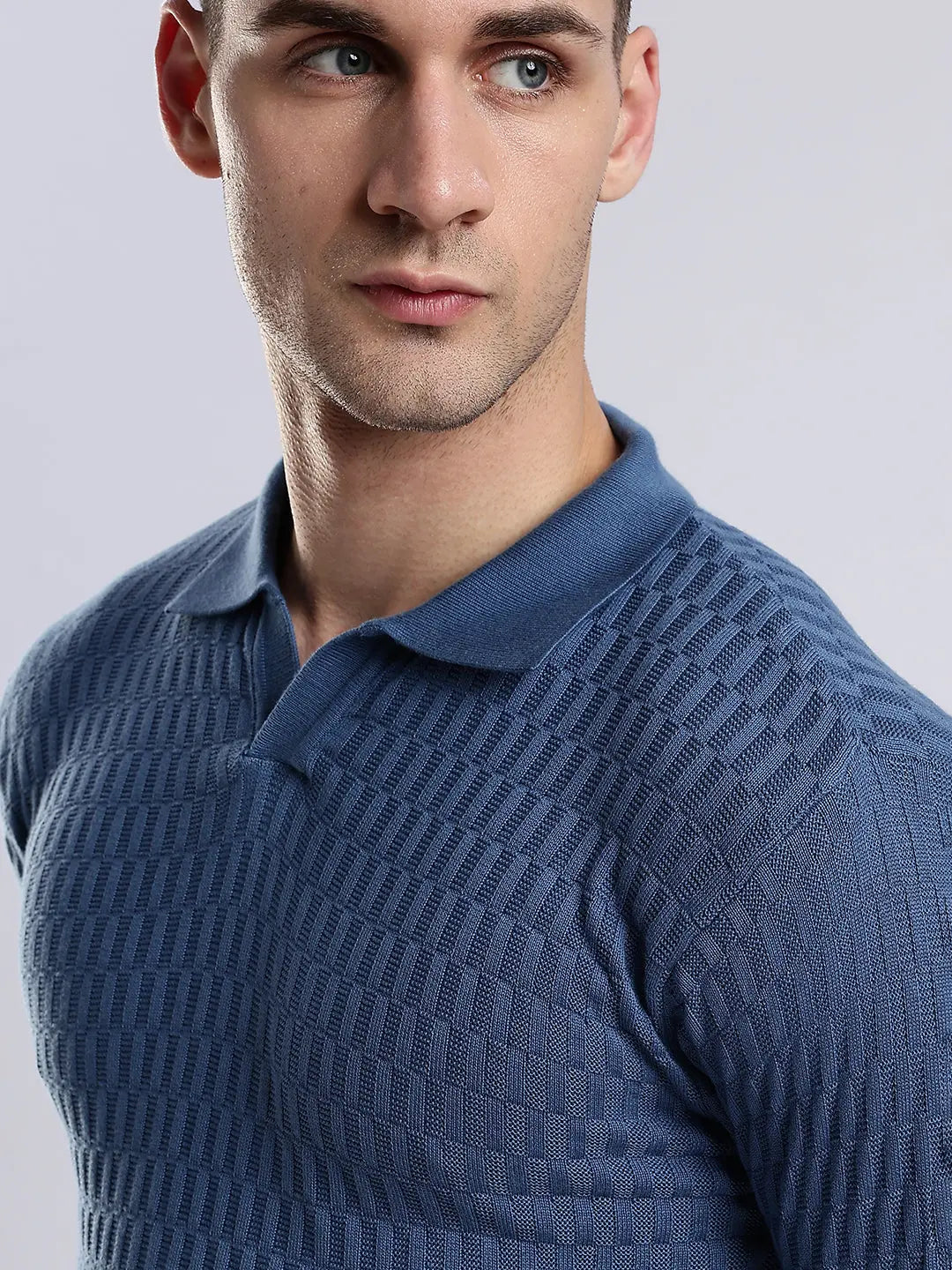Men's Heritage Grid Jacquard Navy Polo Vellure