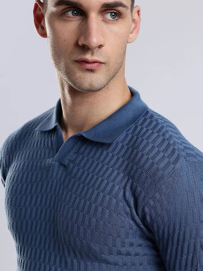 Men's Heritage Grid Jacquard Navy Polo Vellure