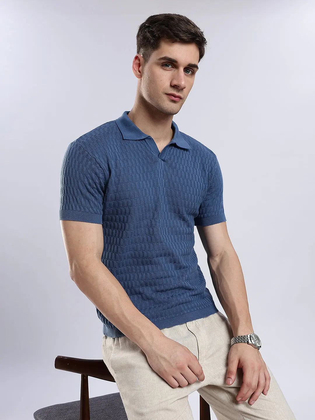 Men's Heritage Grid Jacquard Navy Polo Vellure