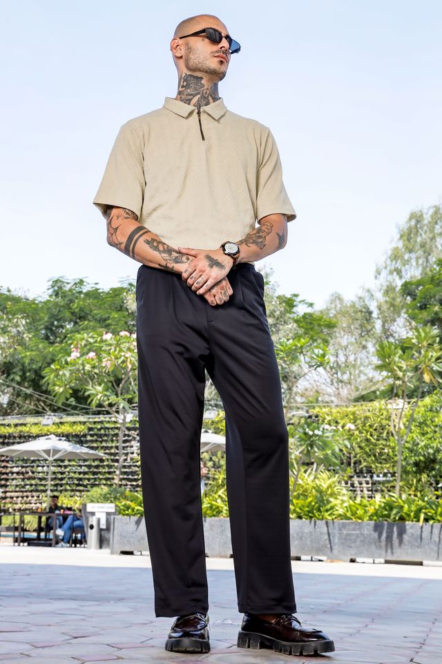 Black Baggy fit Street Savvy Double Pleated Korean Trousers