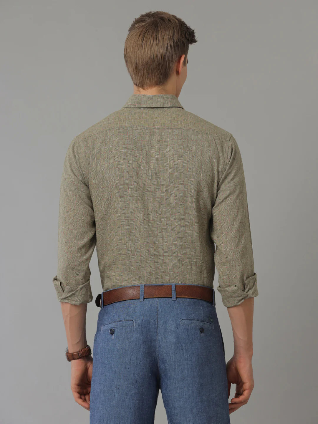 Men Regular Fit Check Green