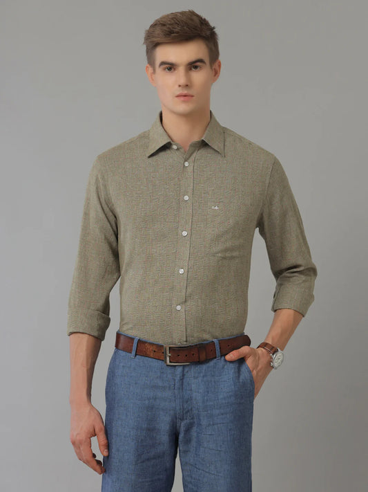 Men Regular Fit Check Green