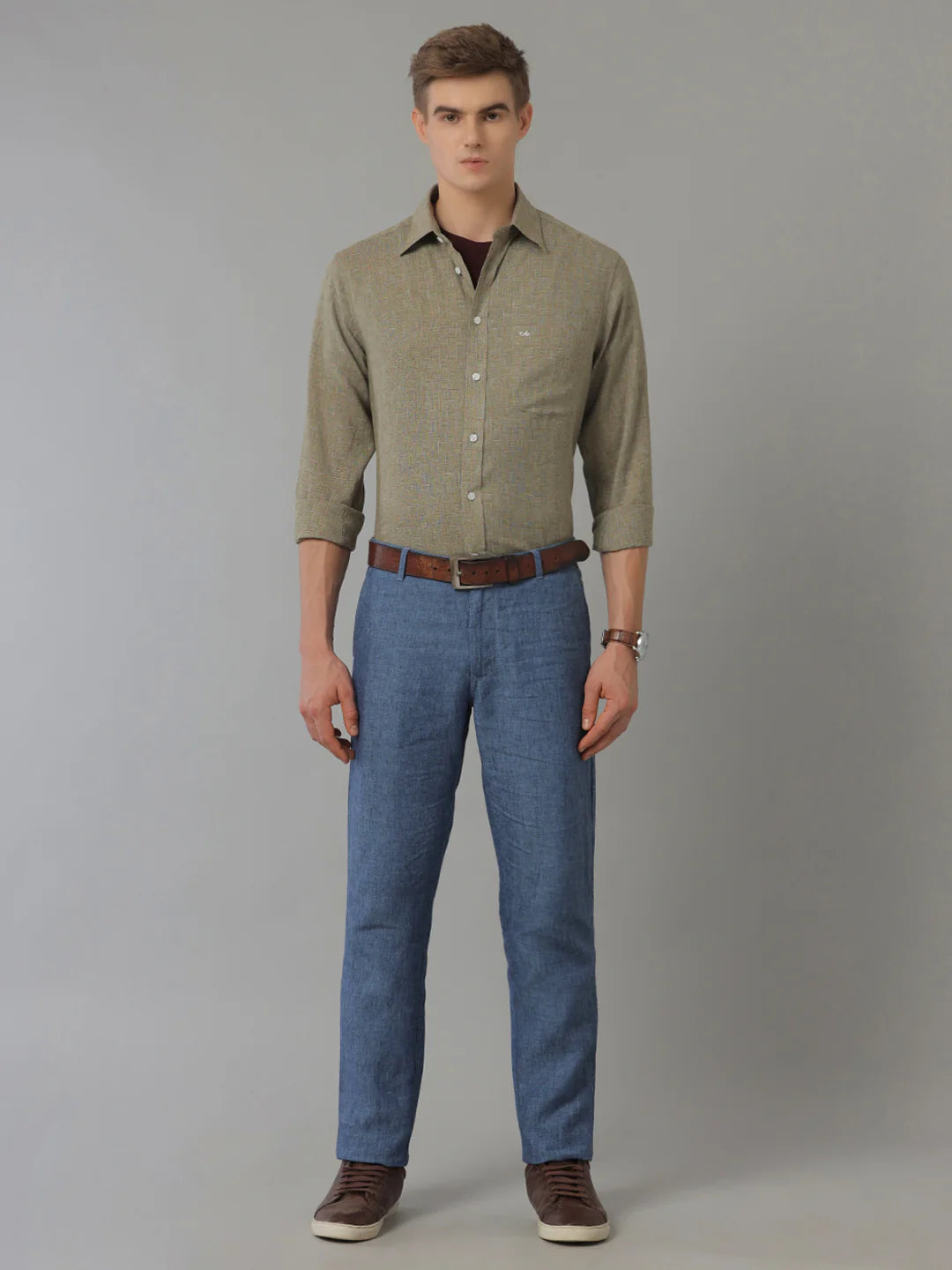 Men Regular Fit Check Green