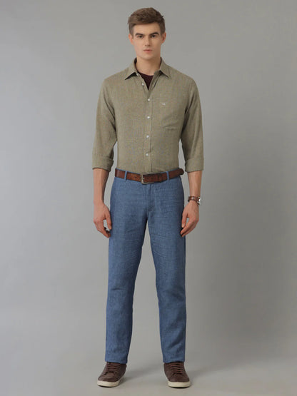 Men Regular Fit Check Green