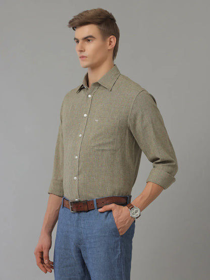 Men Regular Fit Check Green