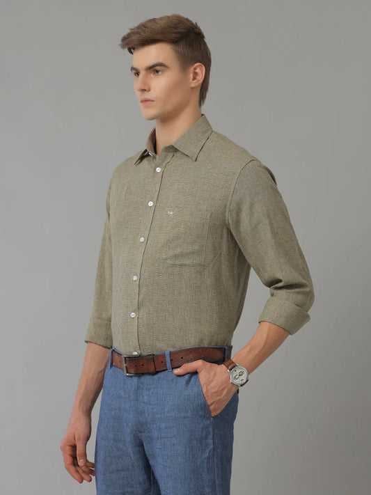 Men Regular Fit Check Green