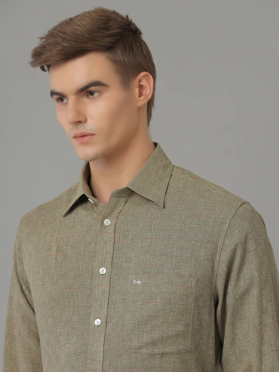 Men Regular Fit Check Green