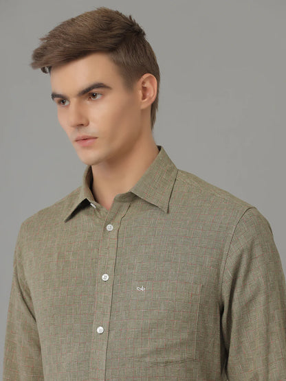 Men Regular Fit Check Green