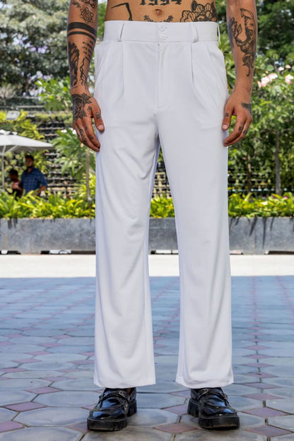 White Baggy fit Street Savvy Double Pleated Korean Trousers