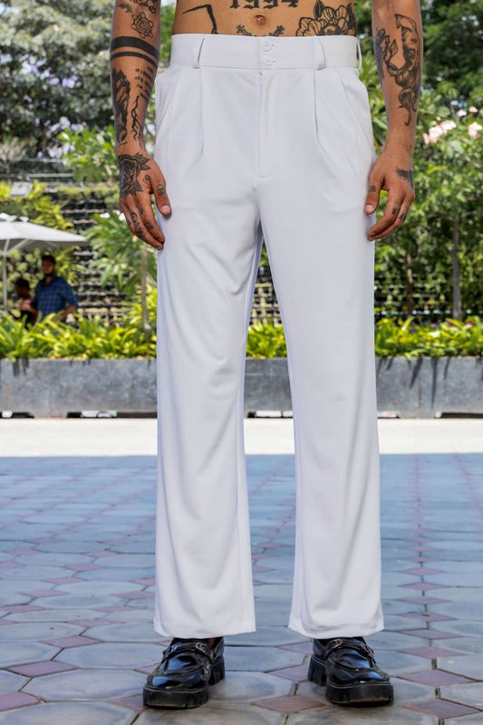 White Baggy fit Street Savvy Double Pleated Korean Trousers