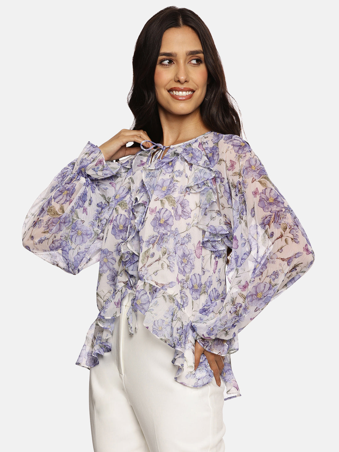 IS.U Blue Ruffled Boho Top