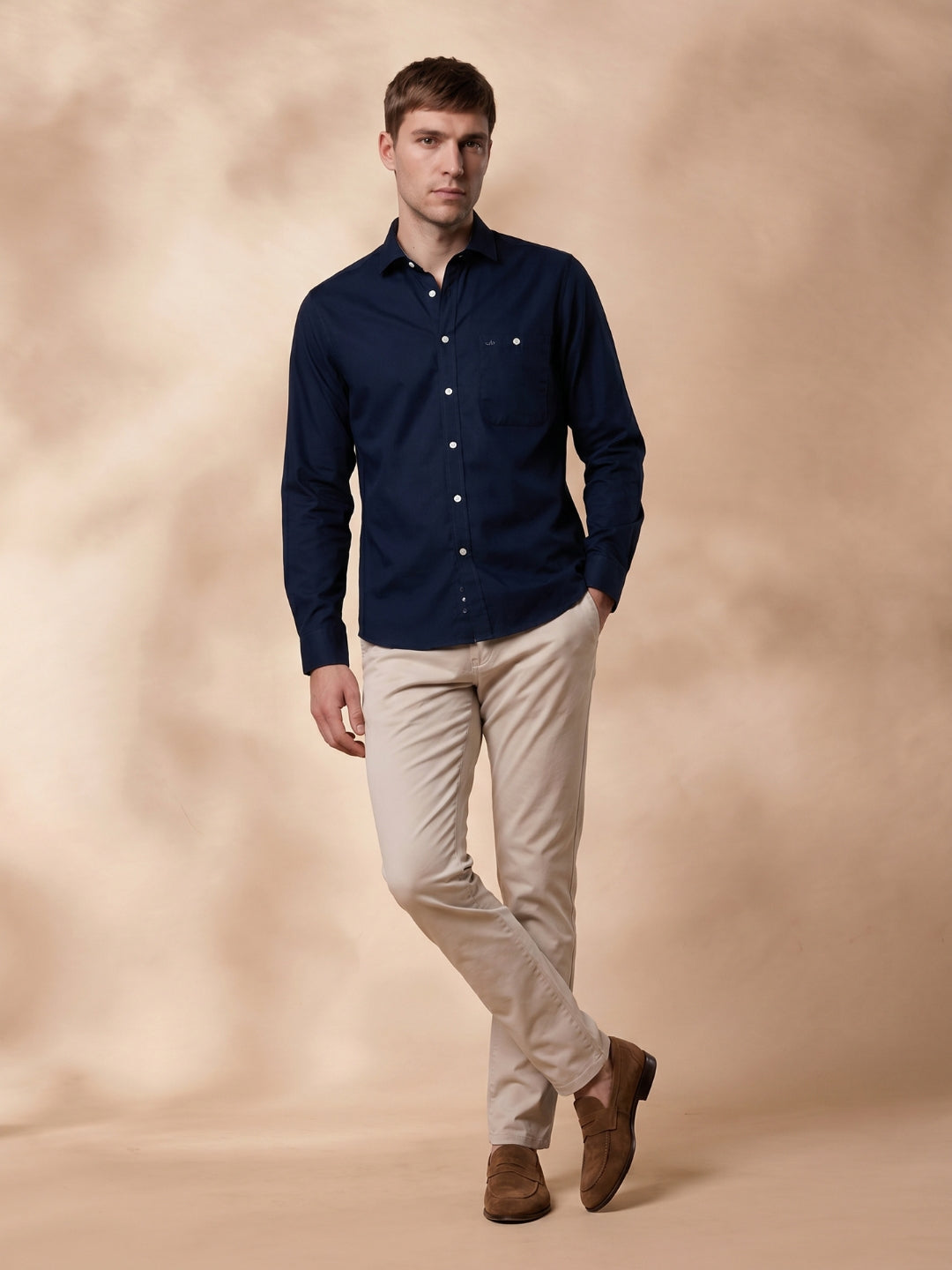 Regular Fit Cotton Navy Blue Formal Shirt for Men (EVRIN)