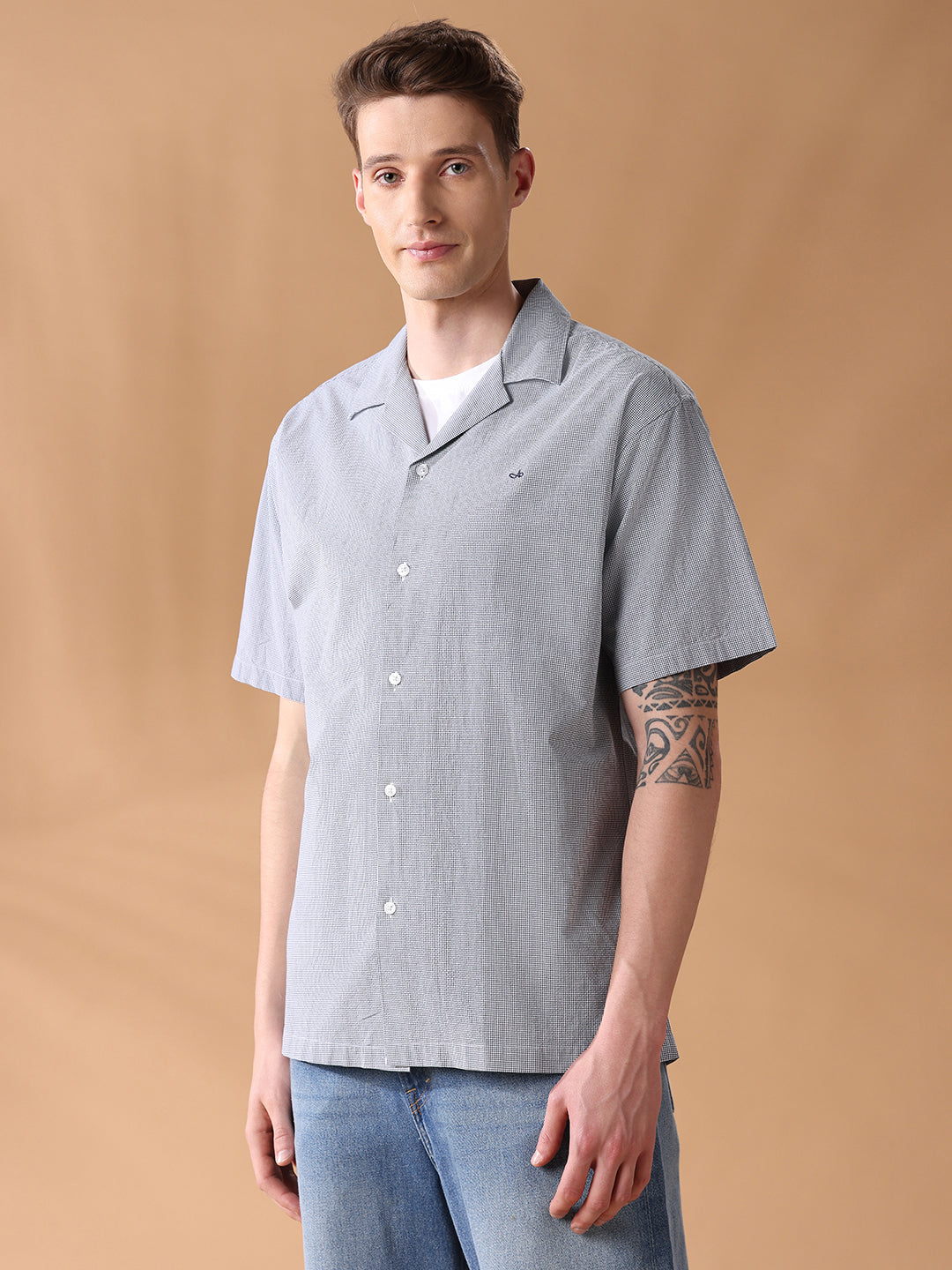 Grey Regular Fit Checked Casual Shirt for Men (LEONO)
