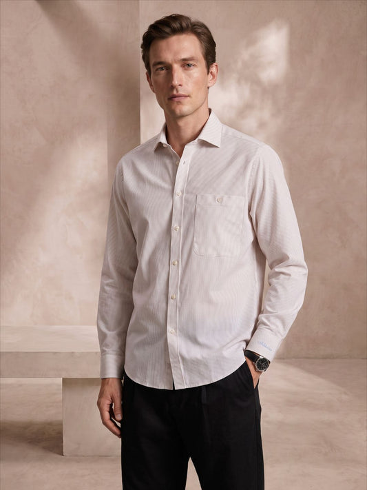 Relaxed Fit Beige Cotton Formal Shirt for Men (CETO)