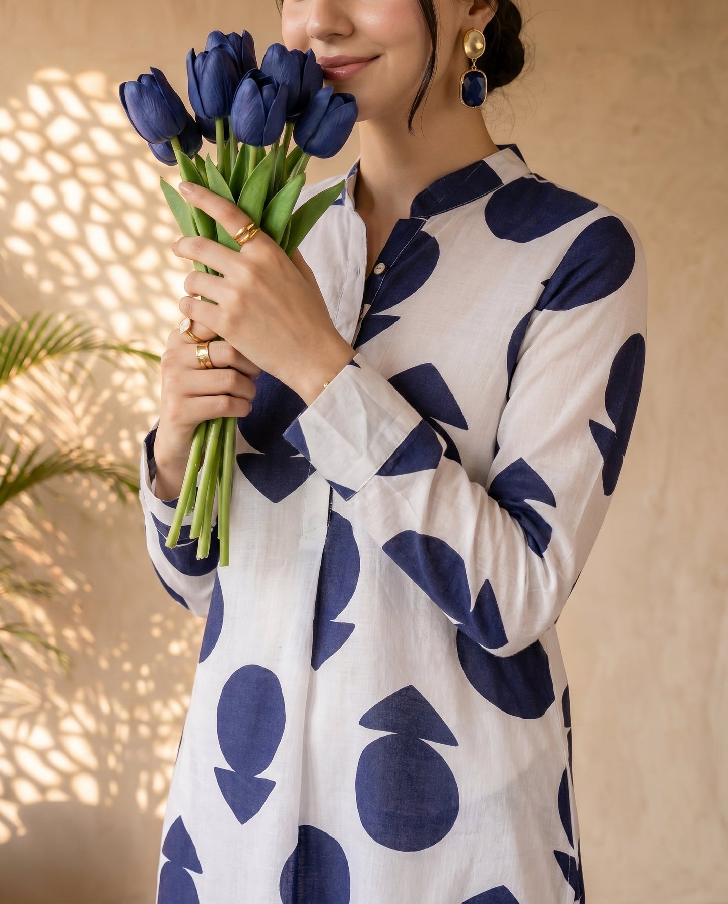 Off White Polka Kurta Set