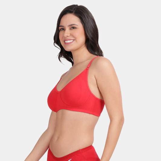 Envie women’s red minimiser bra non padded non wired 3/4th coverage soft cotton bra