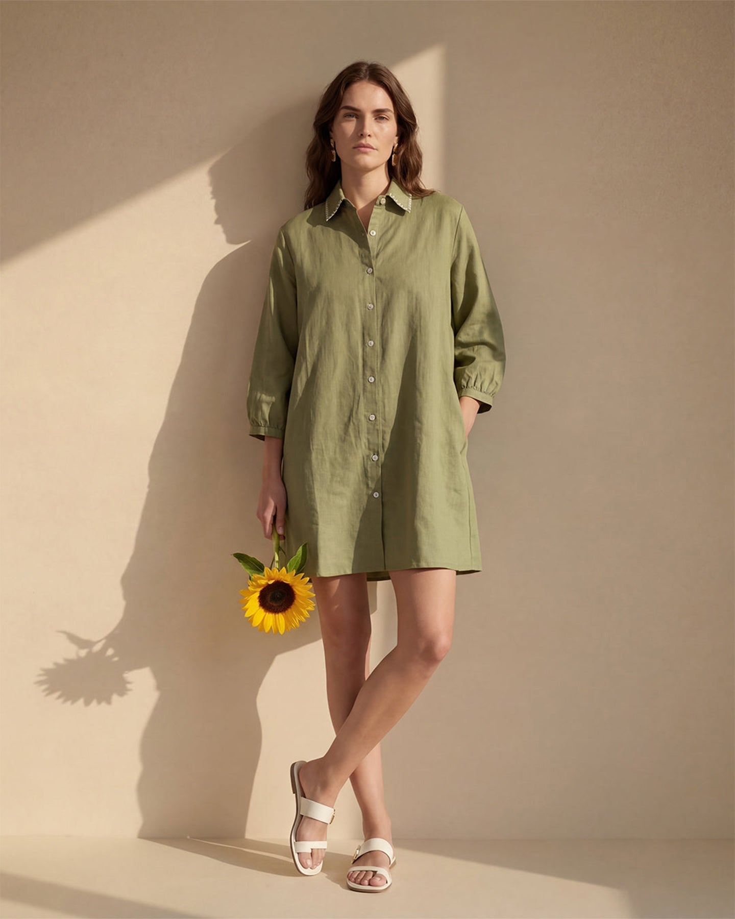Green Linen Shirt Dress