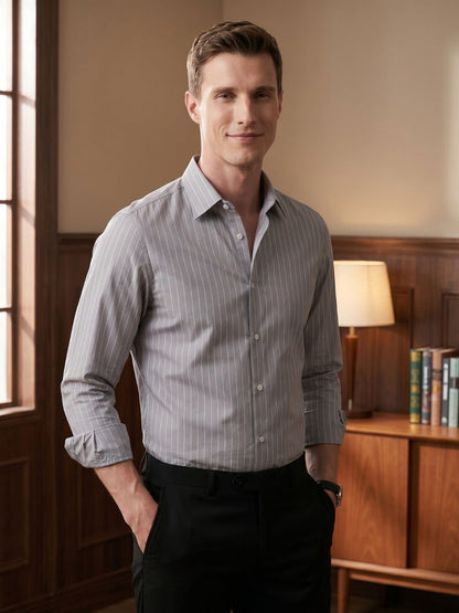 Slim Fit Cotton Grey Formal Shirt for Men (FELIT)