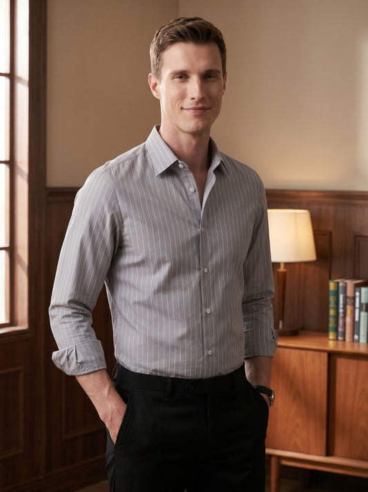 Slim Fit Cotton Grey Formal Shirt for Men (FELIT)