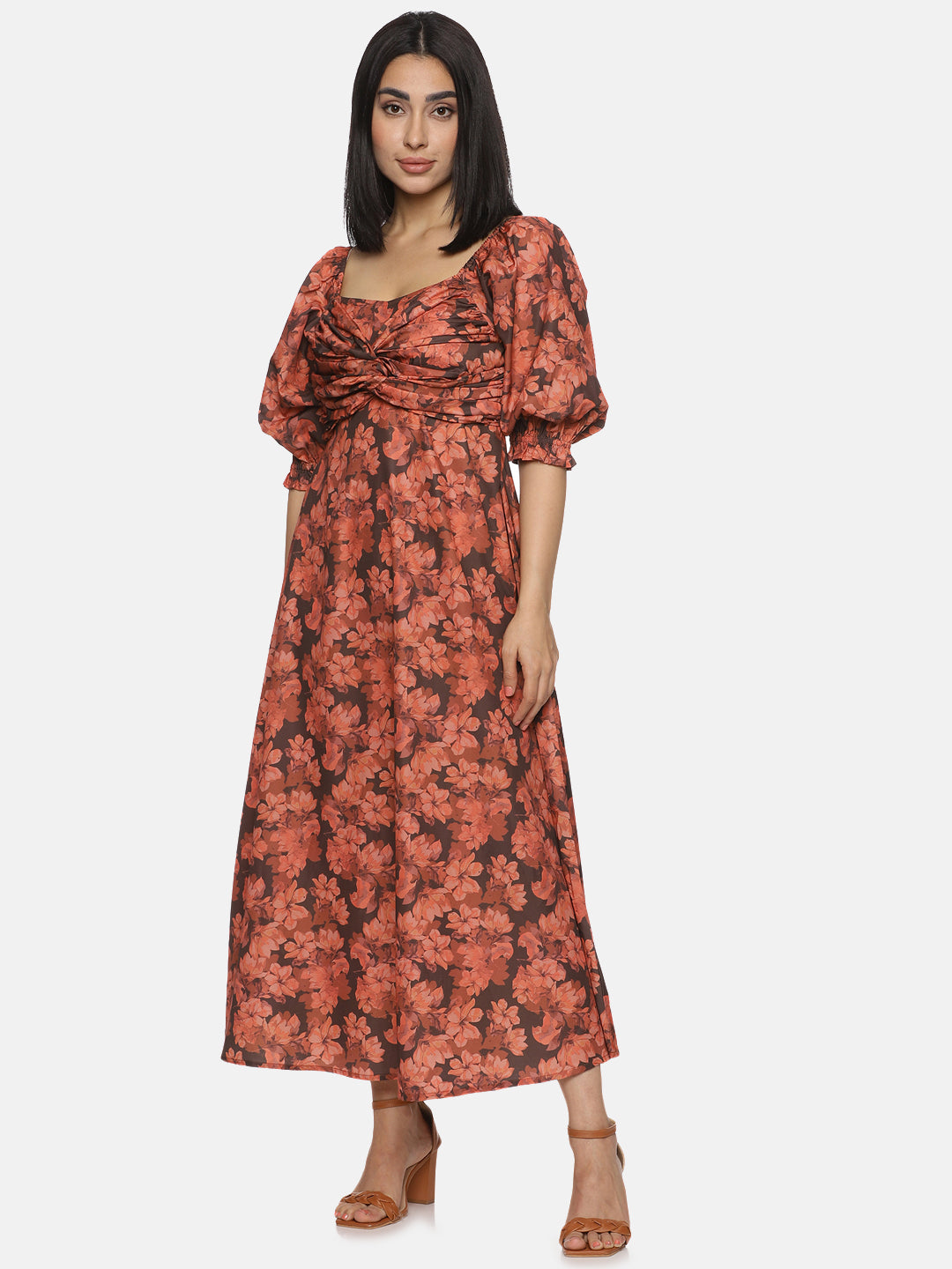 Buy Brown Printed Midaxi Dress For Women