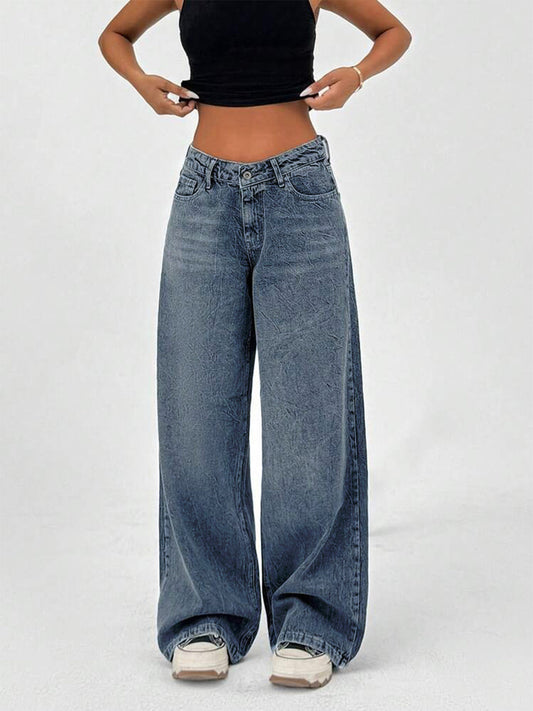 Dusky Blue Tinted Super Wide Leg Jeans