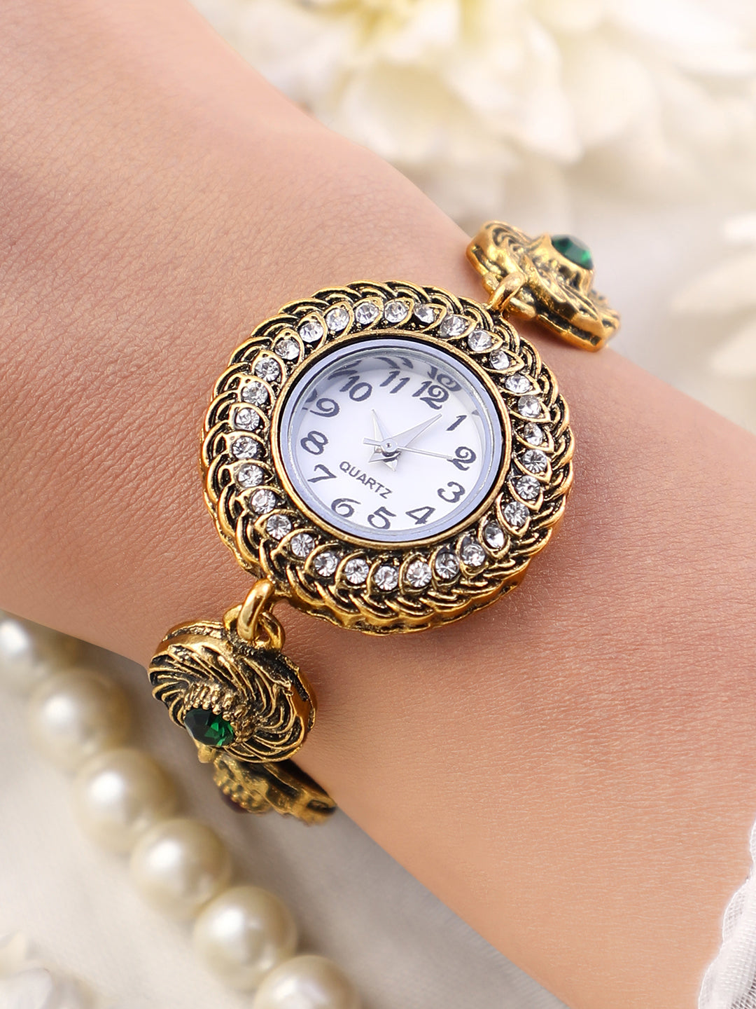 The Stone Swirl Round Watch - Antique Gold