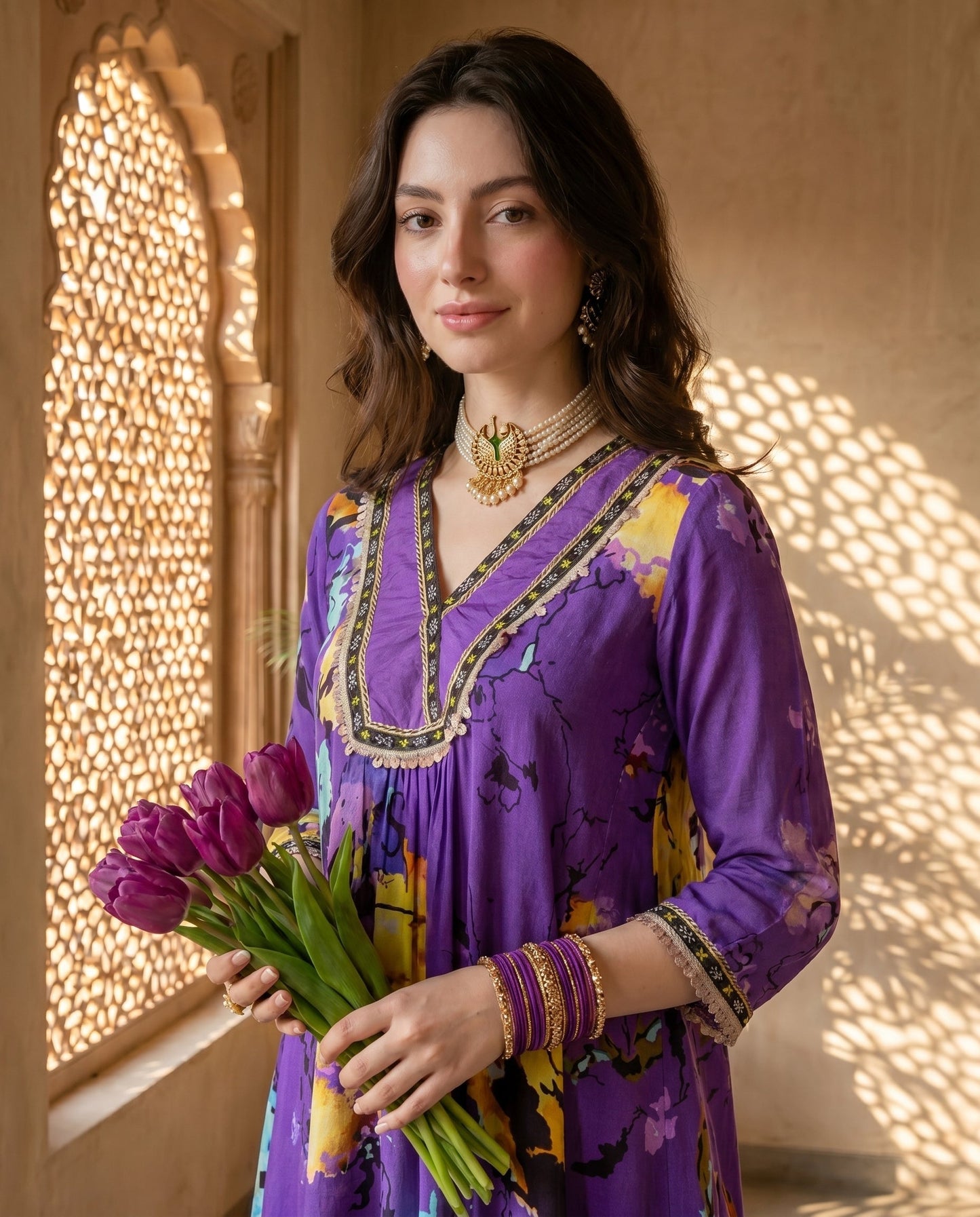 Purple Blossom Kurta Set