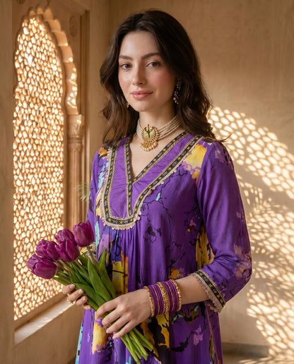 Purple Blossom Kurta Set