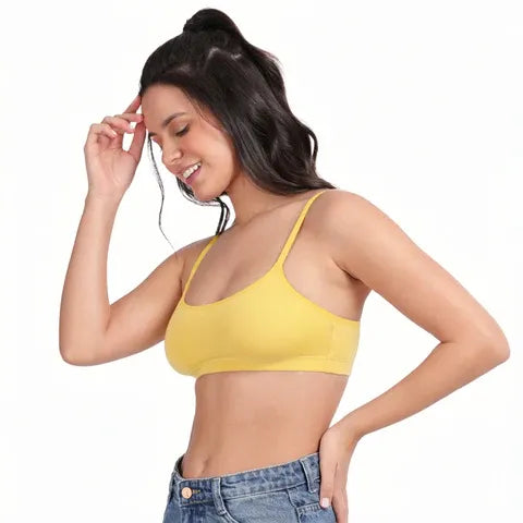 Soft comfortable girls bra yellow Envie full coverage non wired non padded lightweight beginners bra for teens