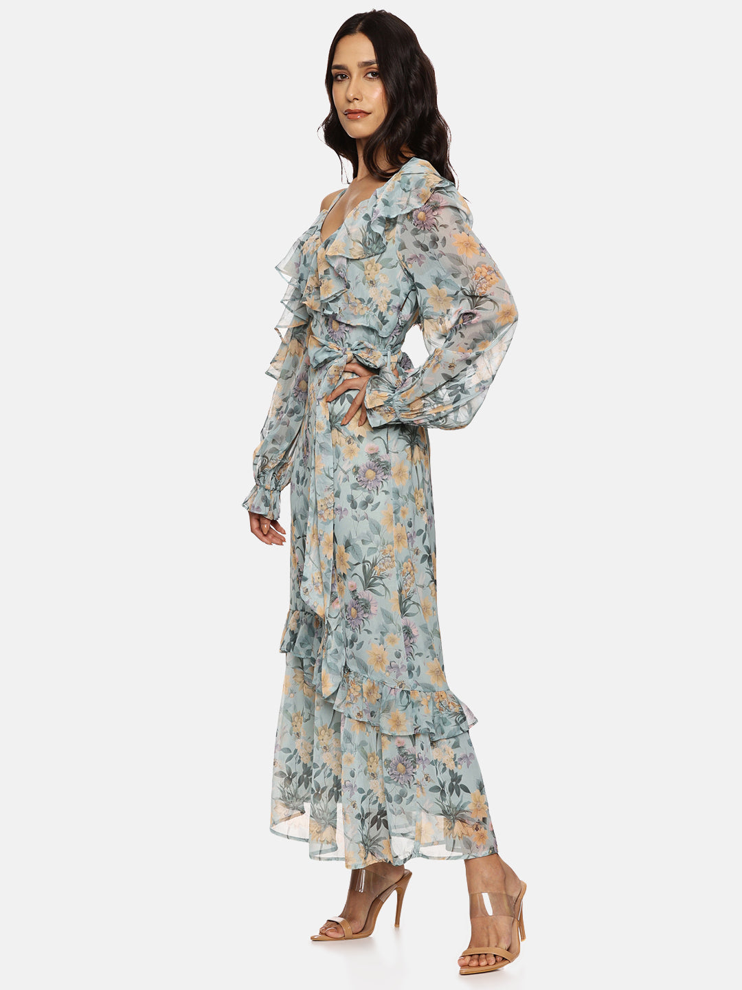 IS.U Green Cold Shoulder Dress