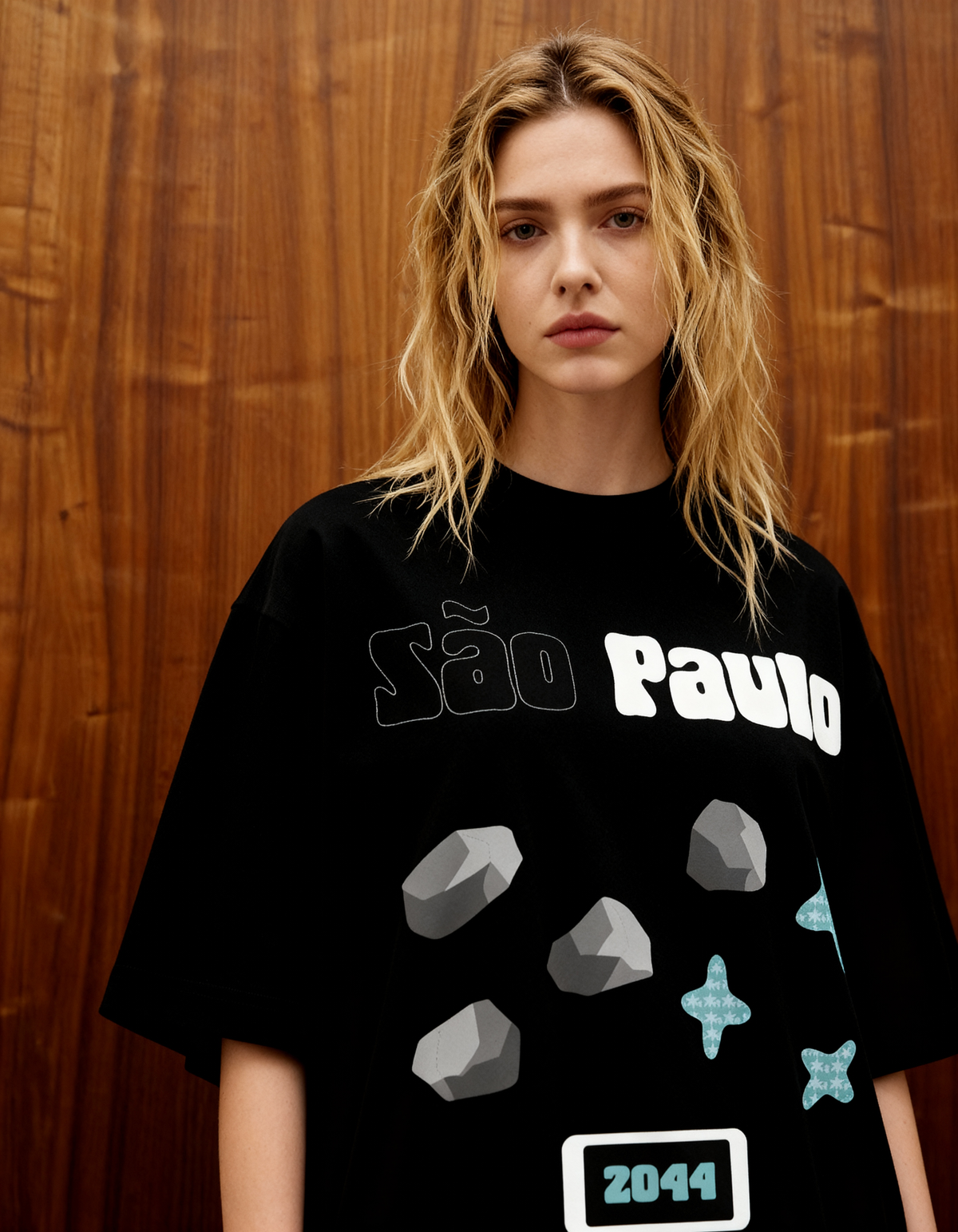 Sao Paulo Printed Black Oversized T-Shirt Main Character