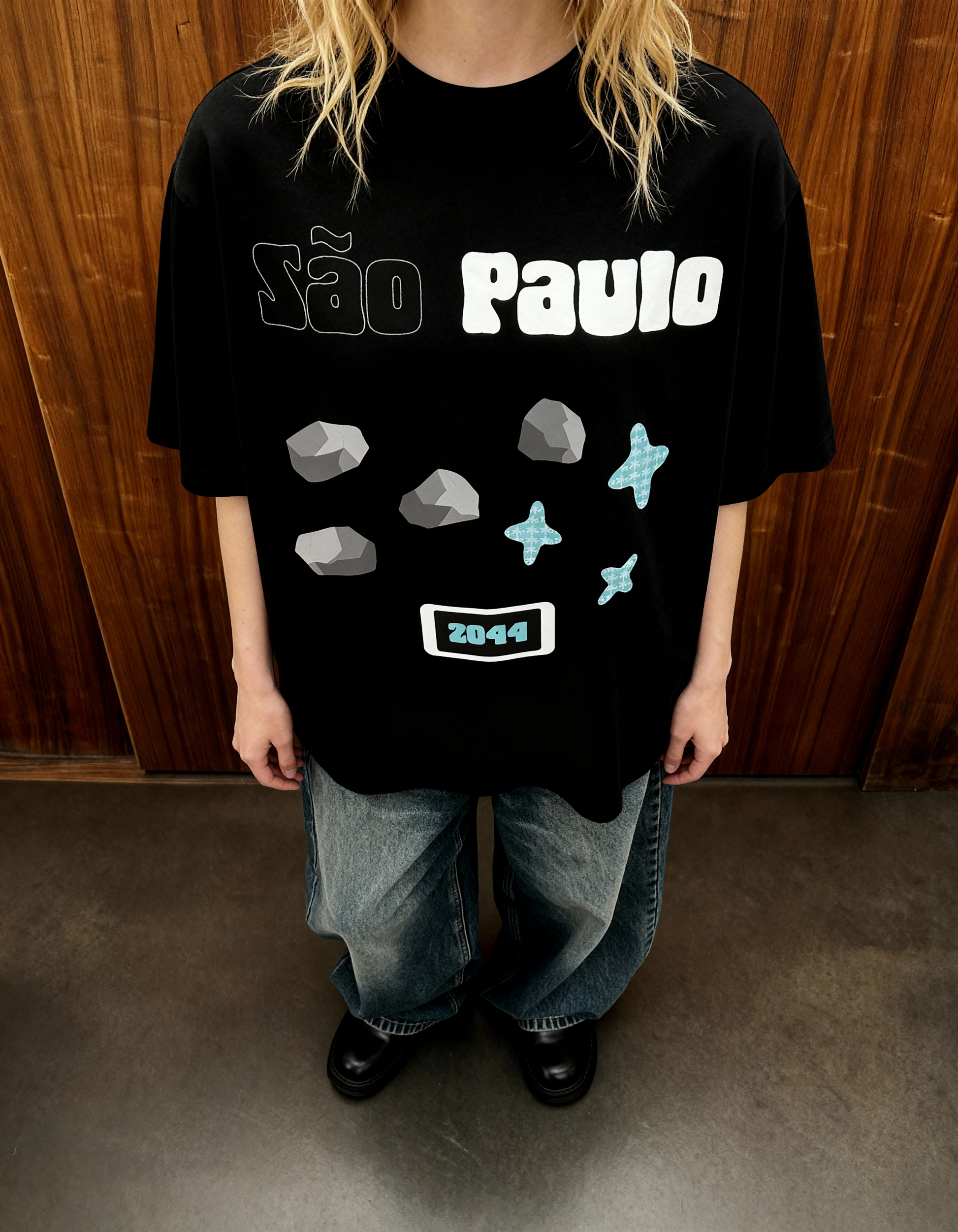 Sao Paulo Printed Black Oversized T-Shirt Main Character