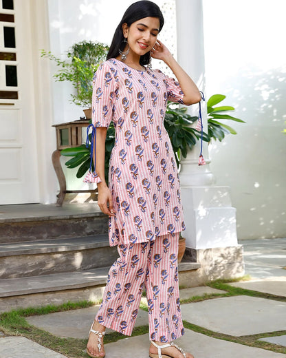 Pink Floral Print Kurta Set