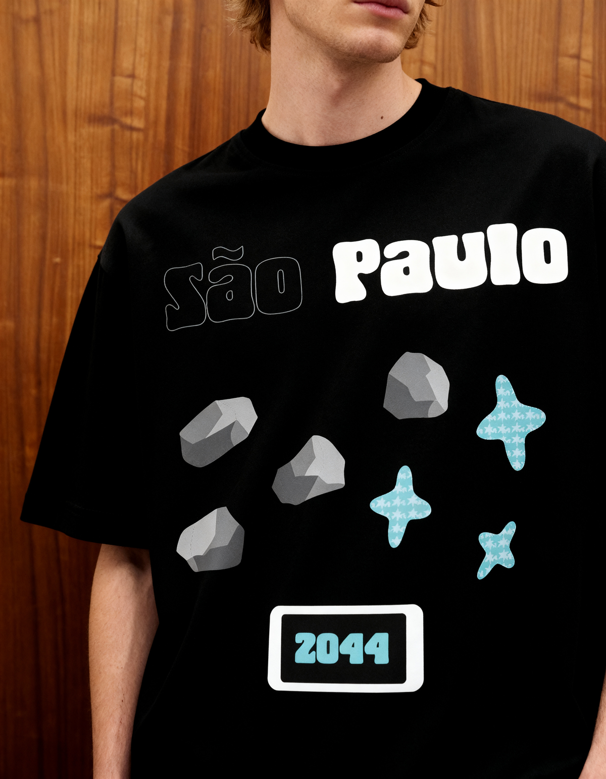 Sao Paulo Printed Black Oversized T-Shirt Main Character
