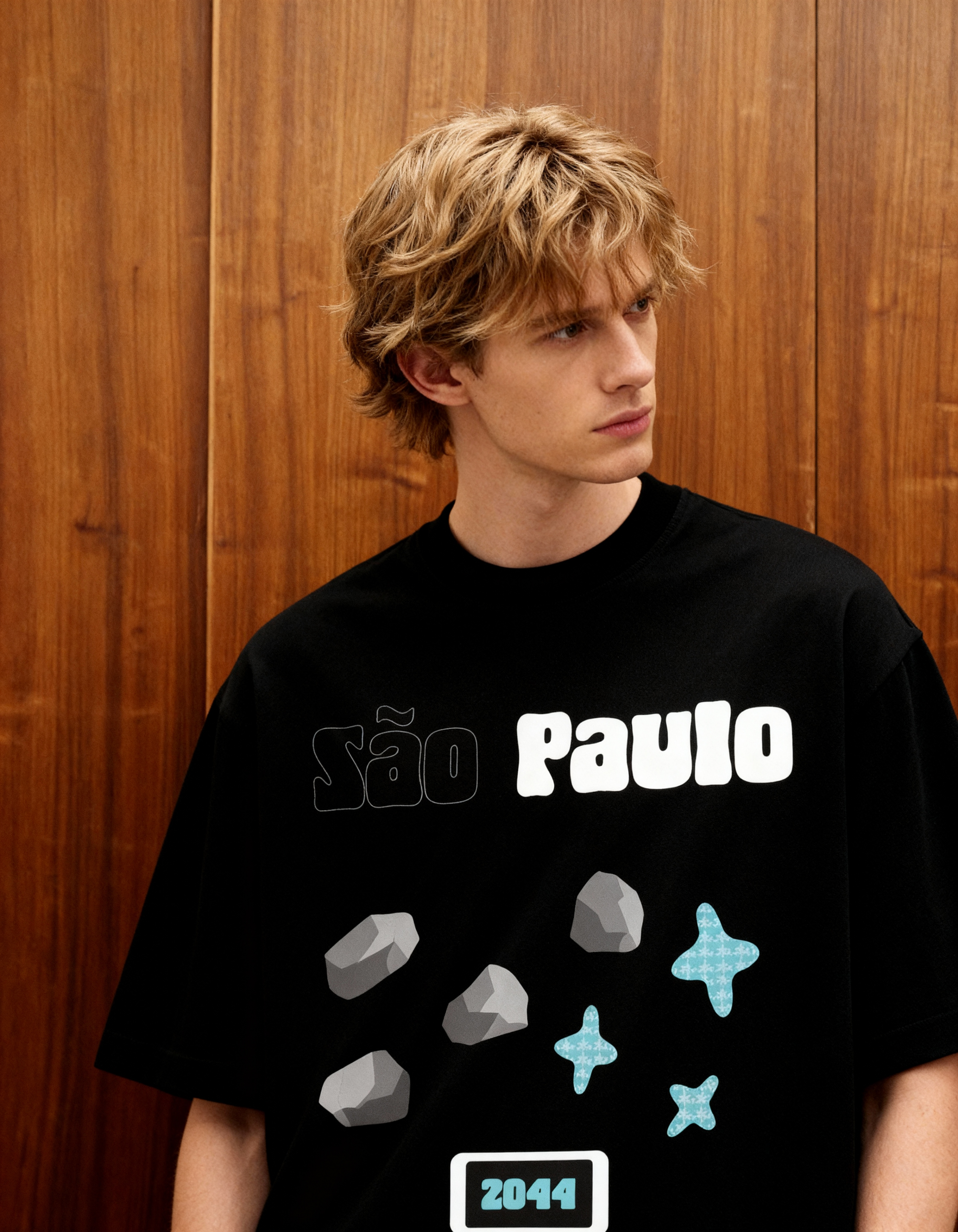Sao Paulo Printed Black Oversized T-Shirt Main Character