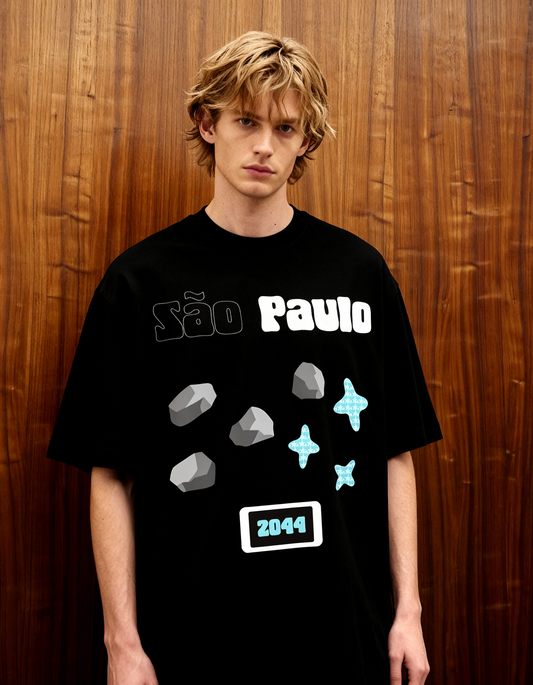 Sao Paulo Printed Black Oversized T-Shirt