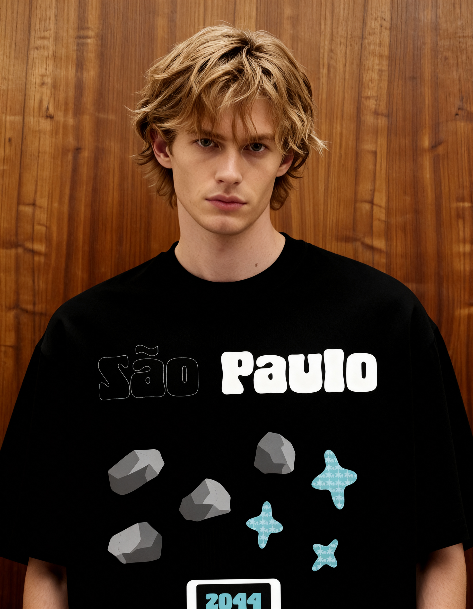 Sao Paulo Printed Black Oversized T-Shirt Main Character