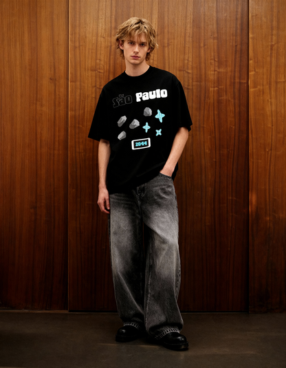 Sao Paulo Printed Black Oversized T-Shirt