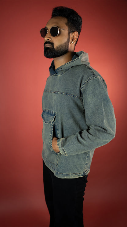 Acid Wash Denim Men'S Hoodie Rustlines